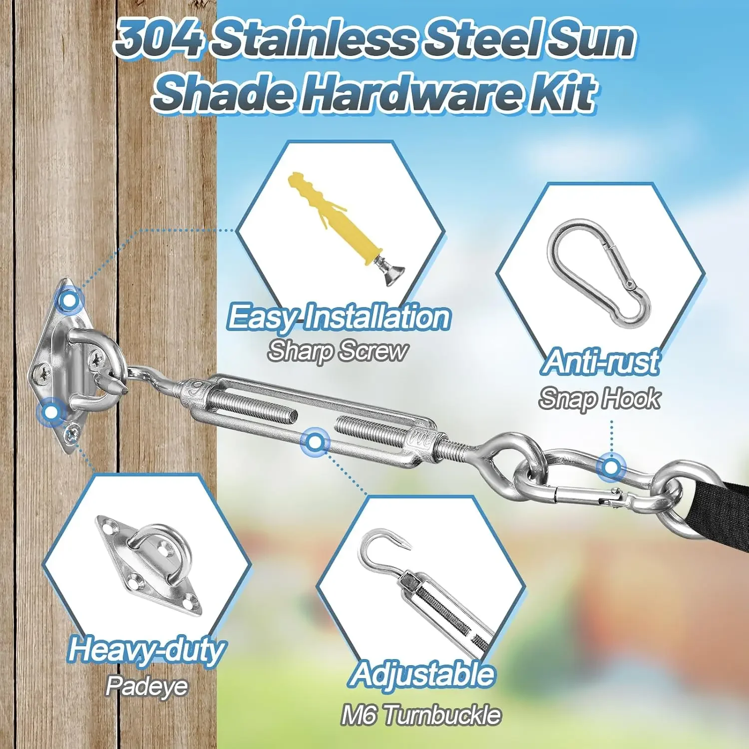 Fixed Fittings for Rectangular Sun Visor Sails - Retractable 6 
