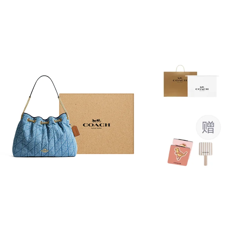 COACH Chain Denim Shoulder Bag Large Women's Blue CDC02-IMTYV