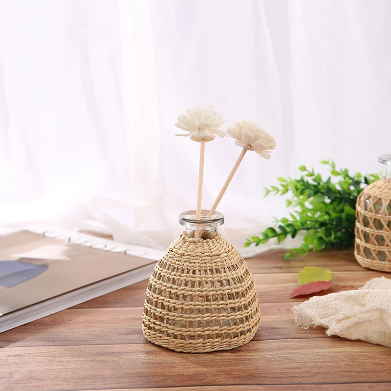 Ins Hand Woven Glass Incense Vase Small Caliber Dried Flower Handicraft Dining Table Decoration