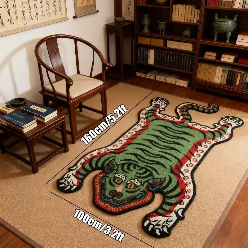 VIKAMA Tiger Pattern Rug Non-slip Warm Soft Floor Mat Bedroom Bedside Entrance Living Room Sofa Coffee Table Home Decor