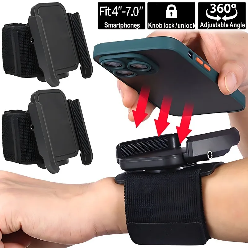 Wristband Phone Holder Armband 360 Rotation Hand Wrist Phone Bracket Mount Adjustable for Running Outdoor Sports Hiking Biking