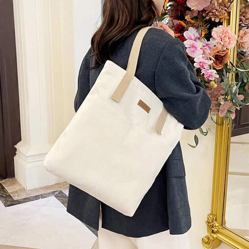 

Sophisticated Canvas Tote Bag with Sewing Thread, Large Capacity Women's Handbag for Everyday Commute