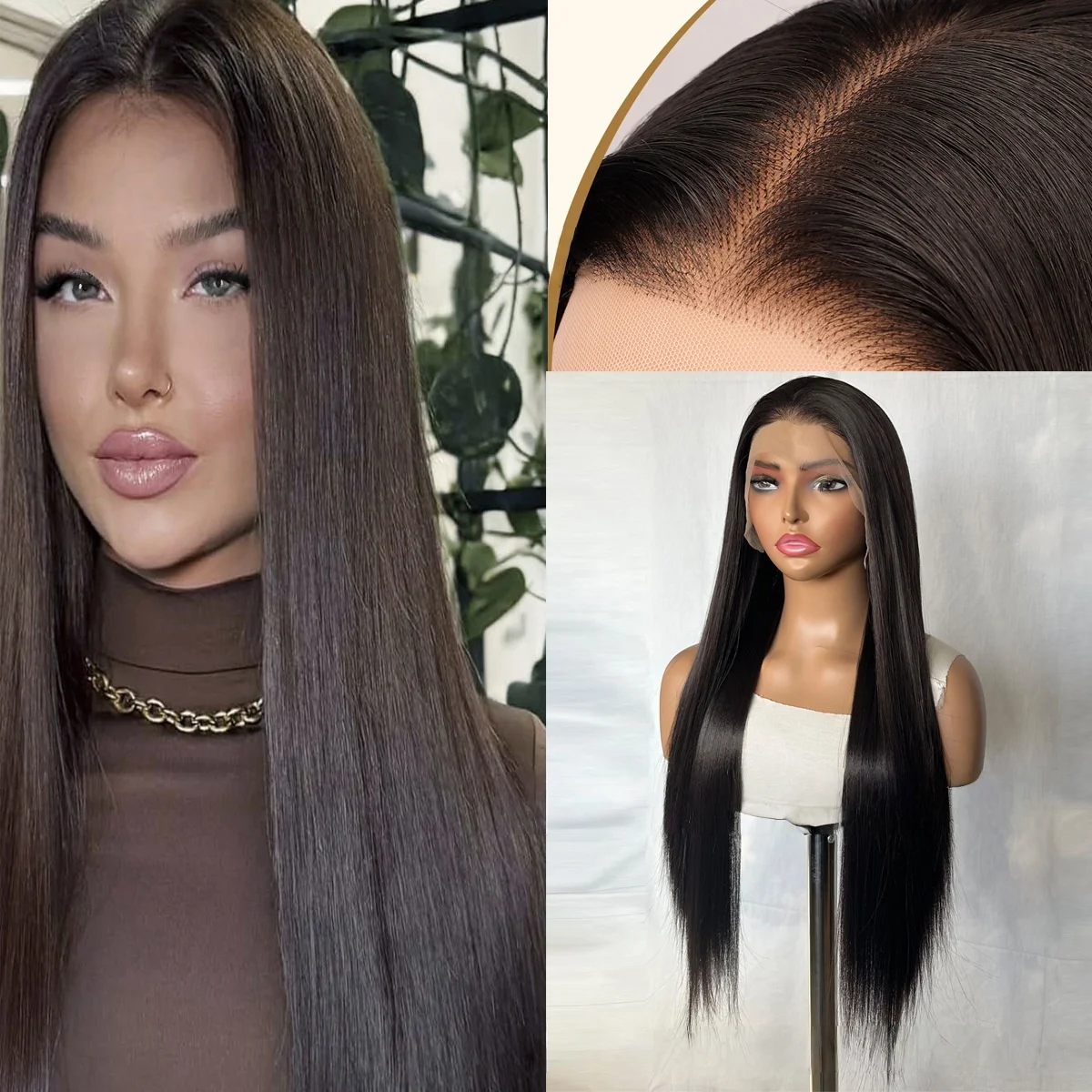 Braune schwarze Perücke für Frauen, 13 x 4 HD-Perücken, Spitze-Frontal, 66 cm langes Haar, synthetische Perücken, Cosplay, verschiedene Verwendung, gerade Spitzenperücken, Perücken