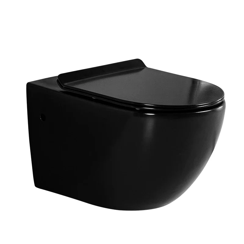 Luxury Design Ceramic Wash Down Matt Black Ceramic Commode P-trap Wall Mounted Toilet Bowl Wc Hanging Rimless Wall Hung Toilet