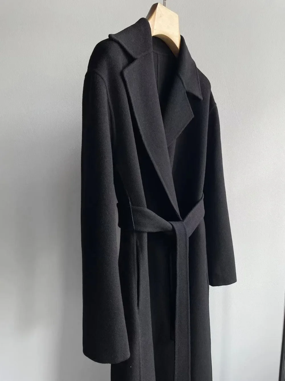 Autumn and Winter New Style Dropped Shoulder Robe Style Belt Long Wool Coat for Women