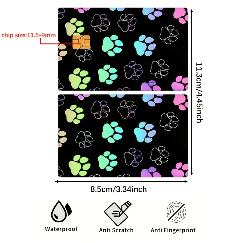 Paw Print Card Sticker 2PCS Vinyl Skin Decal for Bank Credit Debit Transit Card Room Key Card Personalized Accessory Decor
