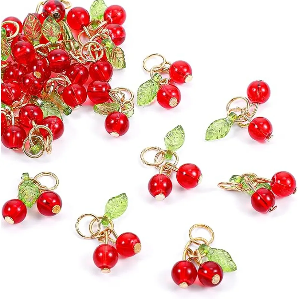 10/30/50PCS Red Cherry Charm Pendant 3D Cherry Glass Charms Pendants for Earring Jewelry Bag Phone Key Chain Diy Accessories