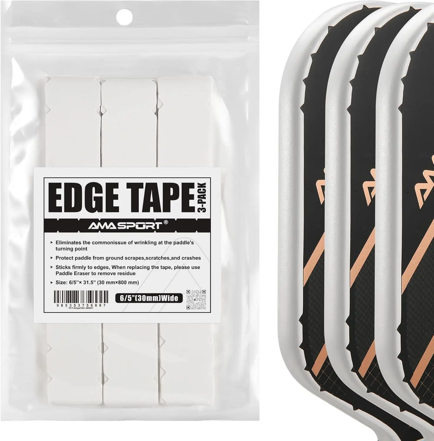 30MM EXTRA-WIDE Pickleball Paddle Edge Guard Tape 3 Pack Taśmy ochronne krawędzi idealnie dopasowujące się do zakrzywionych krawędzi wiosła