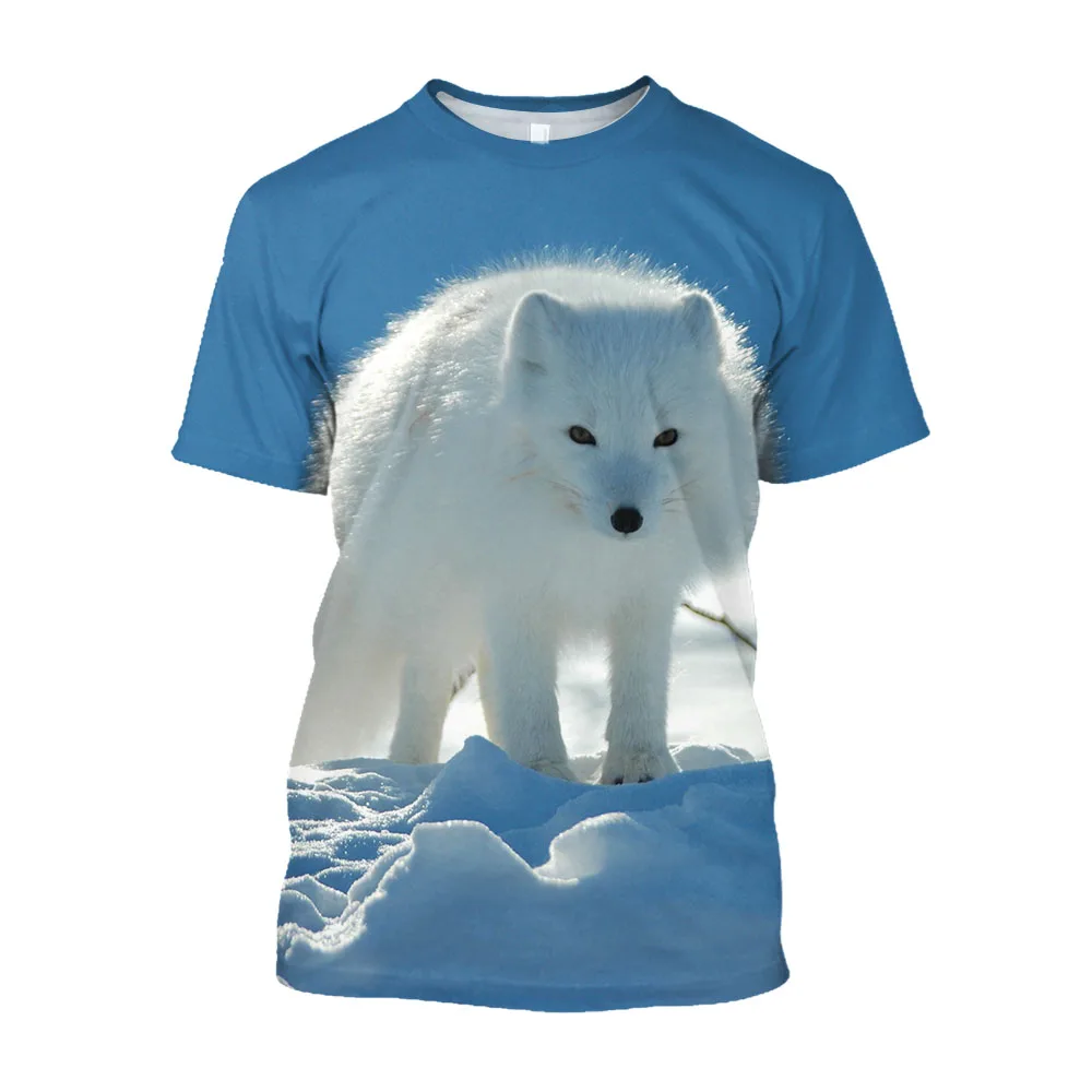 Jumeast 3D Arctic Fox Printed Men T-shirts Casual Cute Animal Graphic T Shirts Oversize Loose Aesthetic Clothes Fashion T-shirty