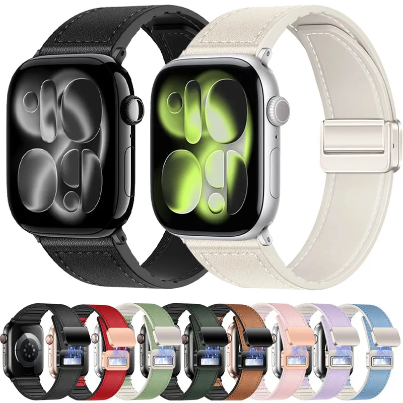 Silikon + Lederarmband für Apple Watch 11 10 42 mm 46 mm Ultra3/2 49 mm Magnetarmband iWatch 9 8 7 6 5 SE3 45/41 mm 40/44 mm