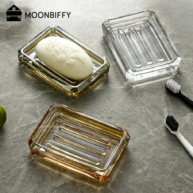 

Simplicity Portable Soap Holder Thicken Transparent Glass Soap Dish Box Home Hotel Guest Bathroom Accessories Storage Organizer