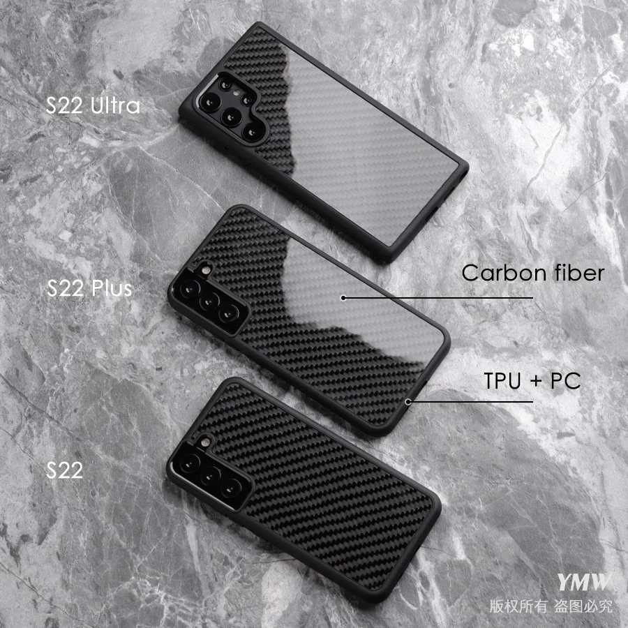 YMW Premium Real Carbon Fiber Case For Samsung Galaxy S22 Ultra 22 Plus + 5G Cases luxury Fashion Business Phone Cover