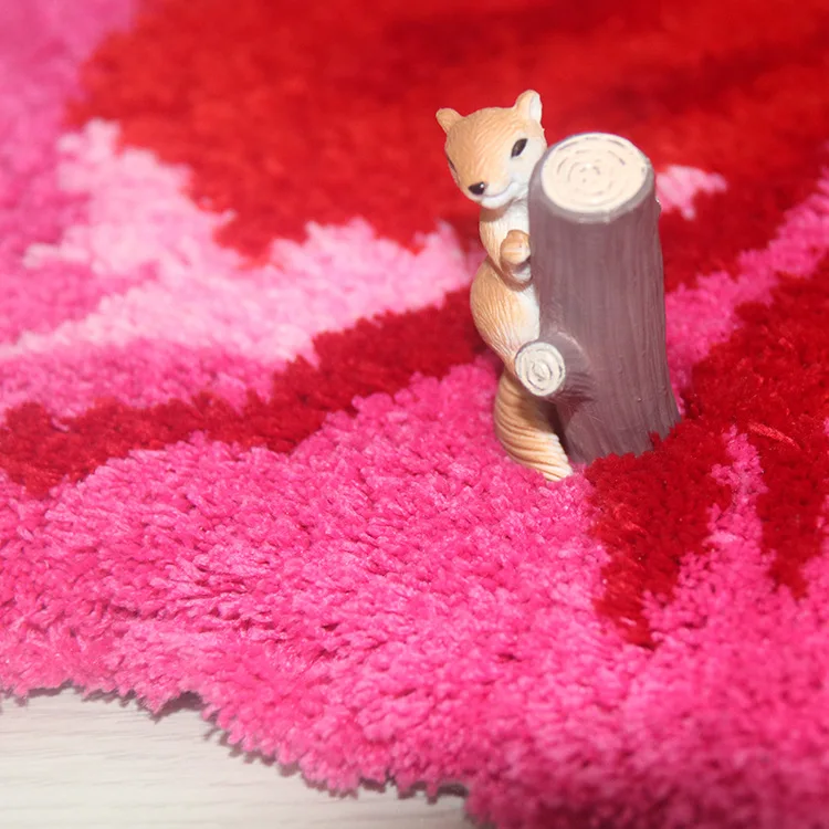 80X60cm Red Hibiscus Flower Flocking Rug Bathroom Bath Mat Non-slip Carpet Bedroom Living Room Handmade Shaggy Floor Pad Doormat