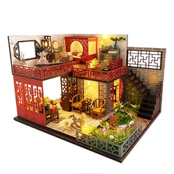 DIY Wooden Doll Houses Miniature Building Kits with Furniture Chinese Ancient Room Assembled Casa Dollhouse for Girls Gifts