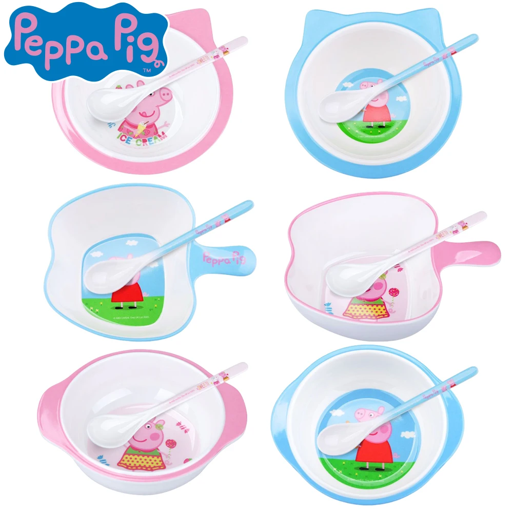 Kawaii Peppa Pig Children's Tableware Set Anime Cartoon Baby Bowl and Spoon Cute Beauty Home Creative Eating Bowl girls Gifts