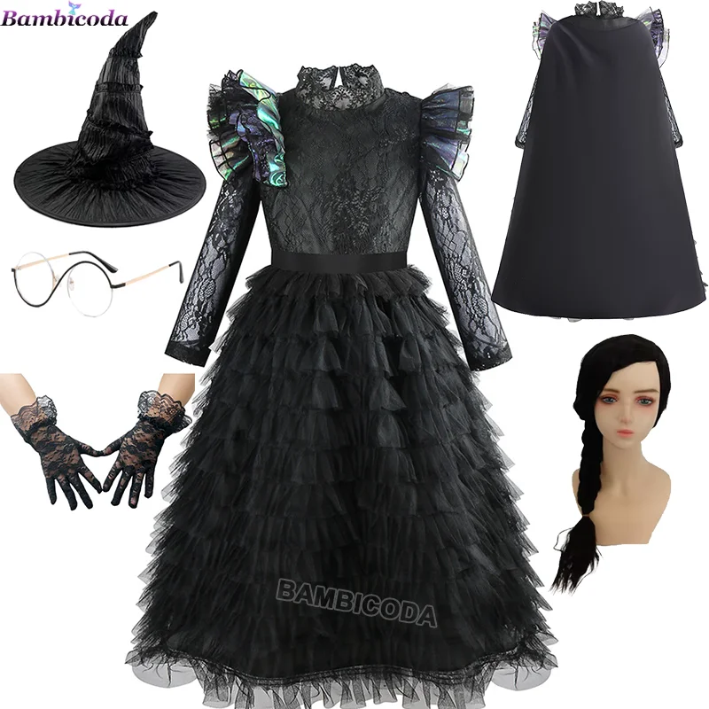 Gotic Movie Wicked Cosplay Girls Witches Costumes Glinda Elphaba Cosplay Costume Party Role-playing Suit Black Dress Robe Hat