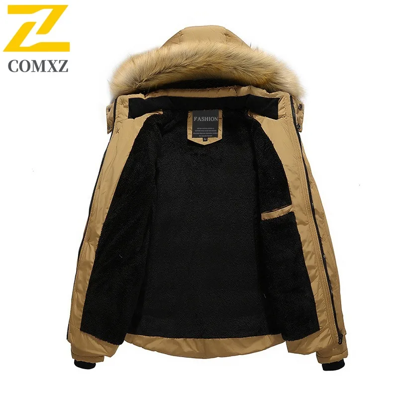 COMXZ Mens Padded Jacket Classic Hooded Mountaineering Thickened Warm Parka Casual Travel Comfortable Lightweight Winter Coat