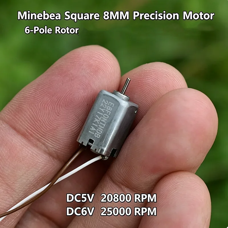 1PCS Minebea 8mm Square Micro Precision DC Motor 6-Pole Rotor Gold-Plated Brushes 3.7V 5V 6V 25000RPM High Speed DIY Toy Model