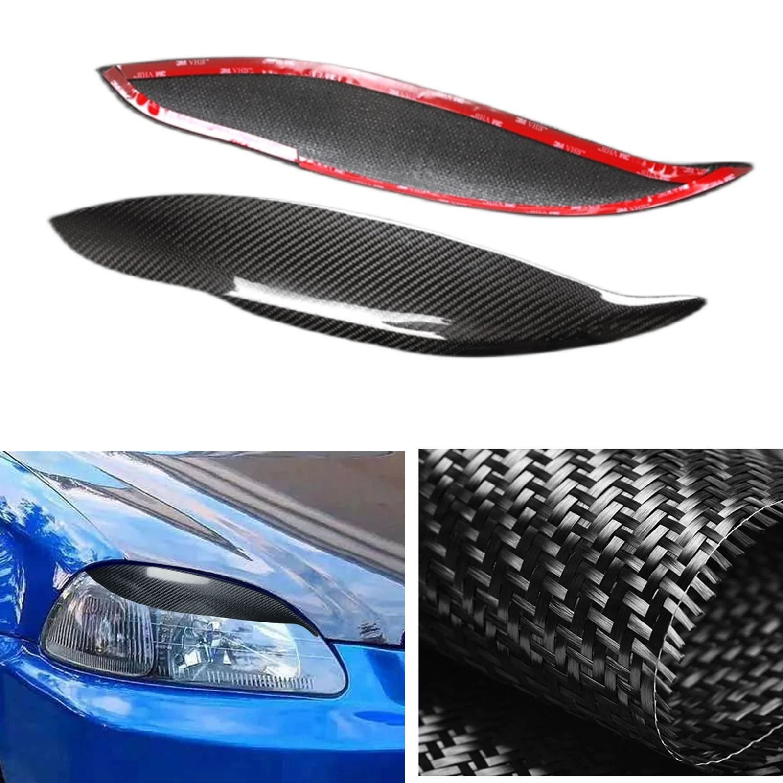 

2PCS Carbon Fiber Headlight Eyebrow Trim Front Head Light Sticker Cover Lamp Eyelid Brow For Honda Civic EK9 EK3 1999 2000