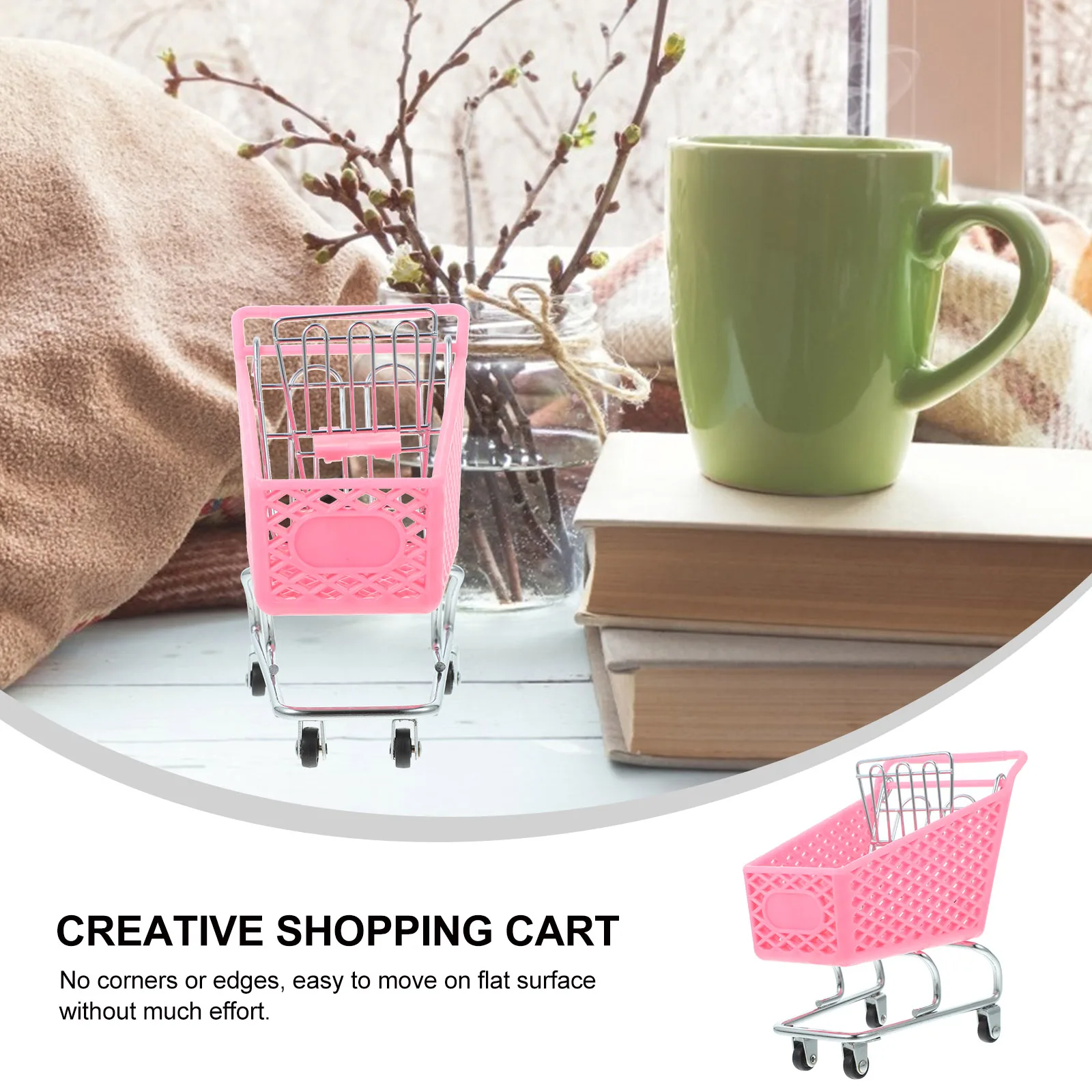 

Creative Mini Shopping Cart Metal Crafts Storage Basket Rought Iron Random Color Practical Decoration Use
