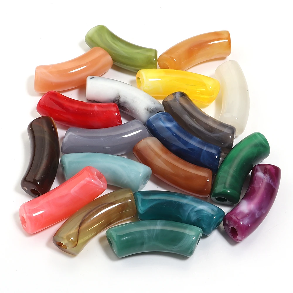 20pcs 35x11mm Chunky Cloud Tube Beads Dual Color Bent Pipe Loose Acrylic Bead for DIY Bracelet Necklace Jewelry Accessories