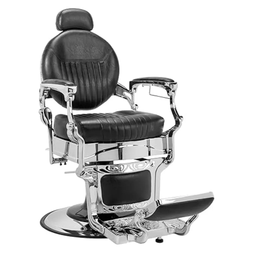 Sillón de Barbería Resistente de 700 Libras |   Estilo Vintage Reclinable con Sistema Hidráulico Suave |   360 °   Reposacabezas Giratorio, Personalizable