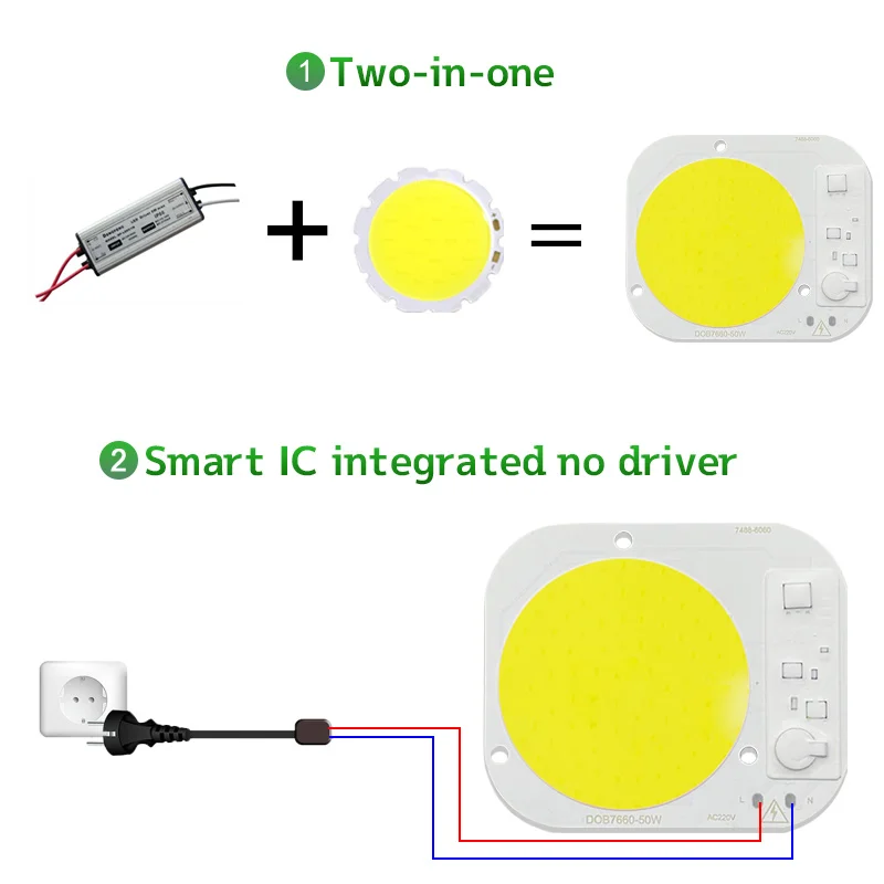 LED Chip COB Driveless 50W AC 220V Round Φ60mm Flip Lamp Beads Driverless Smart IC Bulb Lampada For DIY Floodlight Spotlight