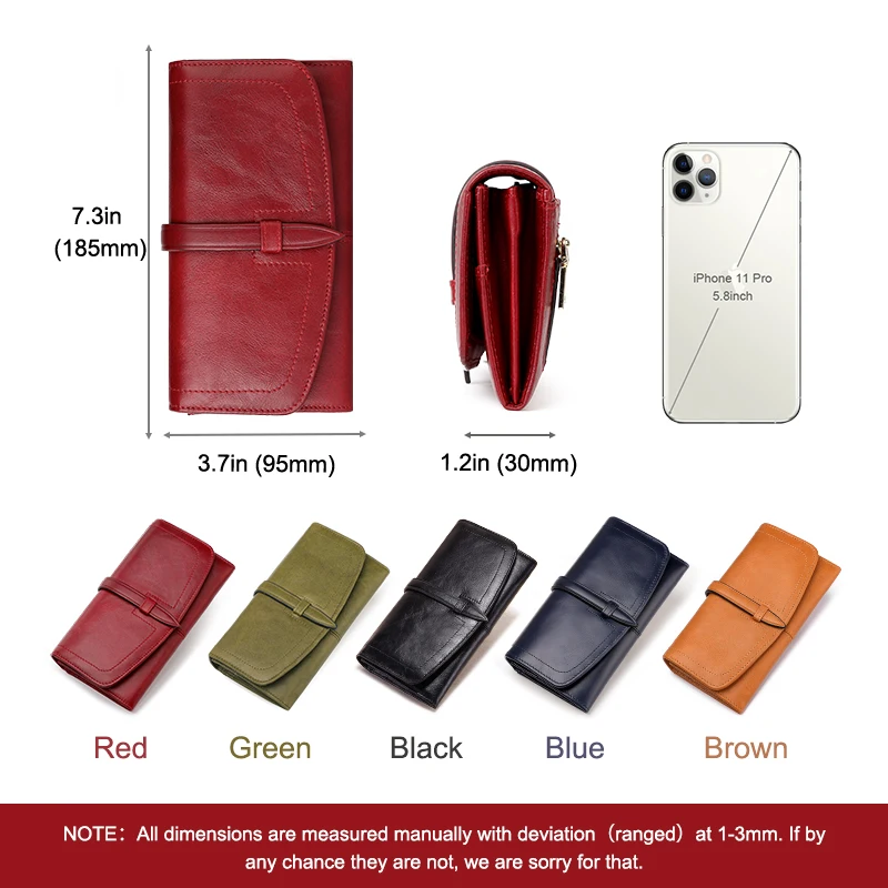 Women's Genuine Leather Wallet Classic Long Wallets with Zipper Coin Purse RFID Blocking Clutch Card Holder for Ladies Portfel