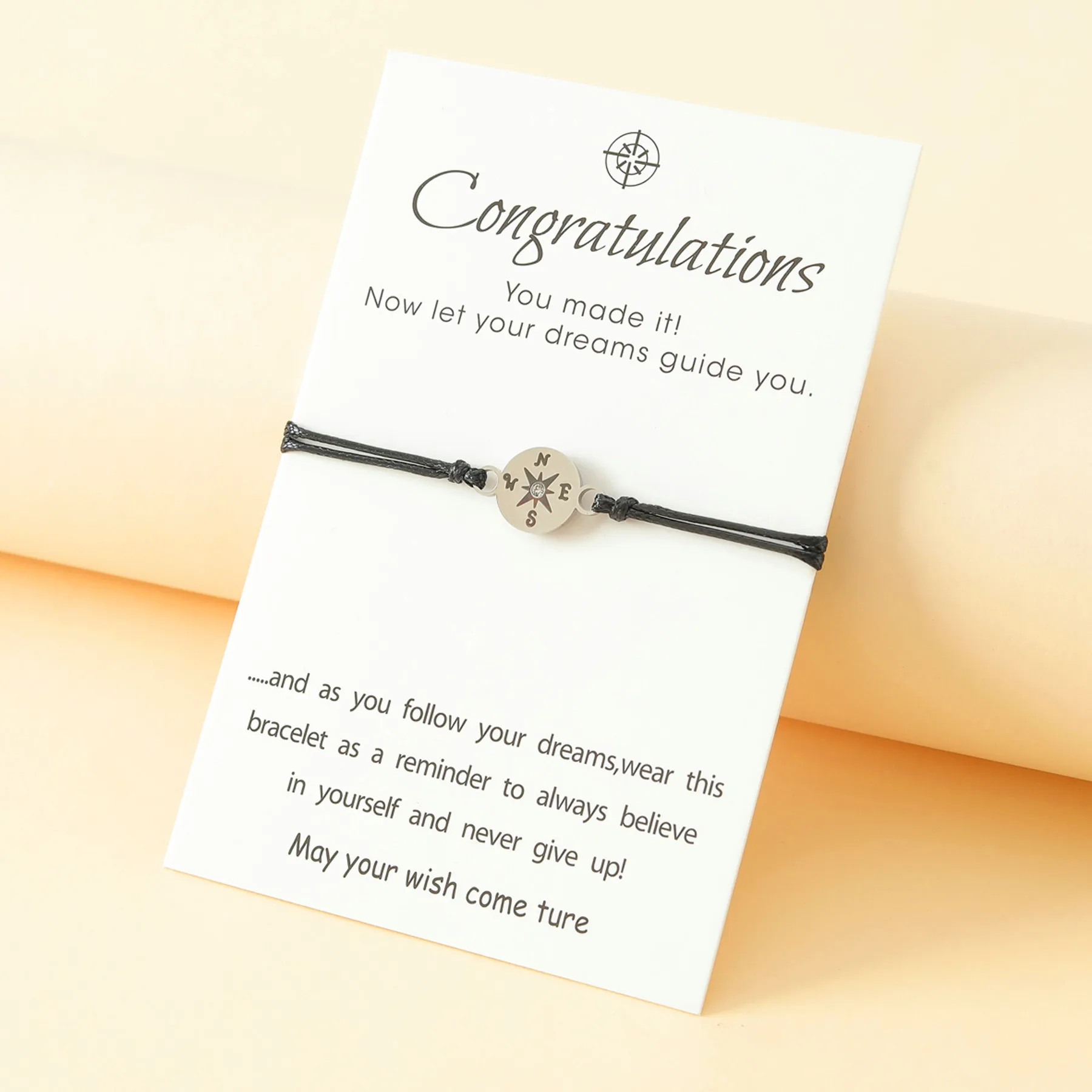 Simple Stainless Steel Compass Blessing Card Woven Bracelet Hip-hop Versatile Gift Wholesale