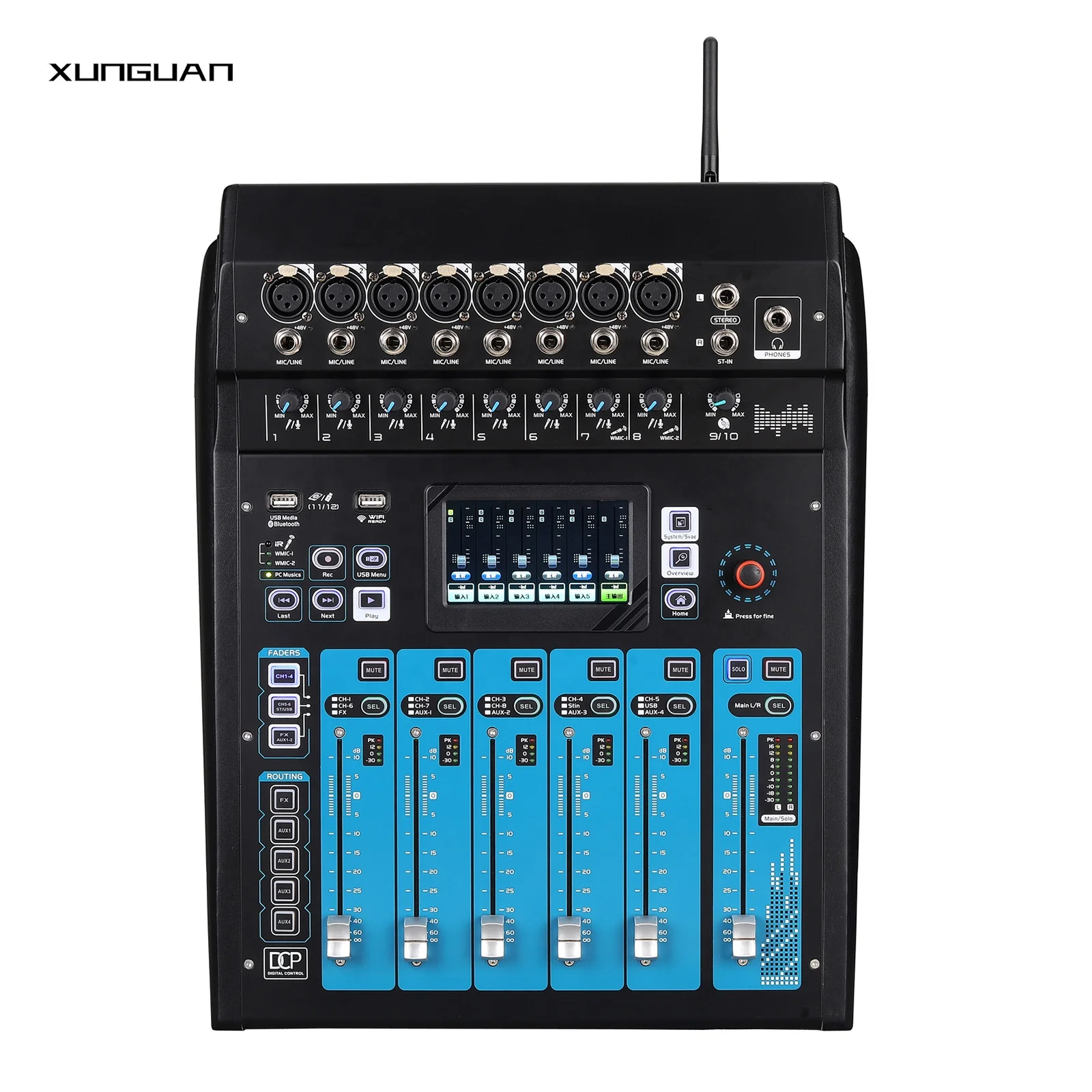 

M12 High-Class 12 channel Bluetooth Digital Audio Mixer Remote Control/4.3-inch Touch Screen/Built-in PEQ/6 Faders/4 BUS output