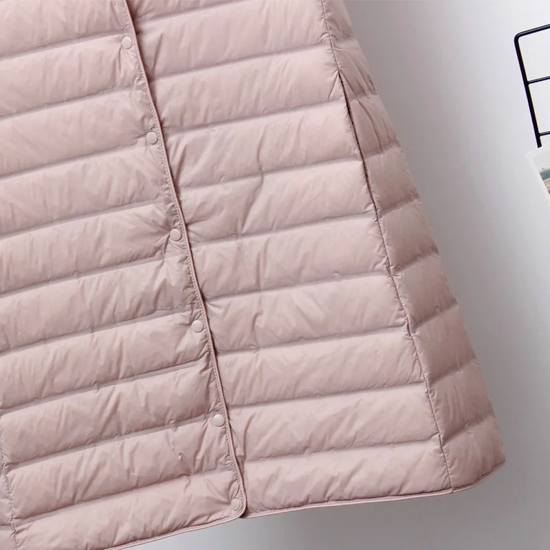 화이트 덕 다운 2026년 신상 고품질 패션 여성용 초경량 다운 롱 베스트 후드 포함 캐주얼 슬림 조끼