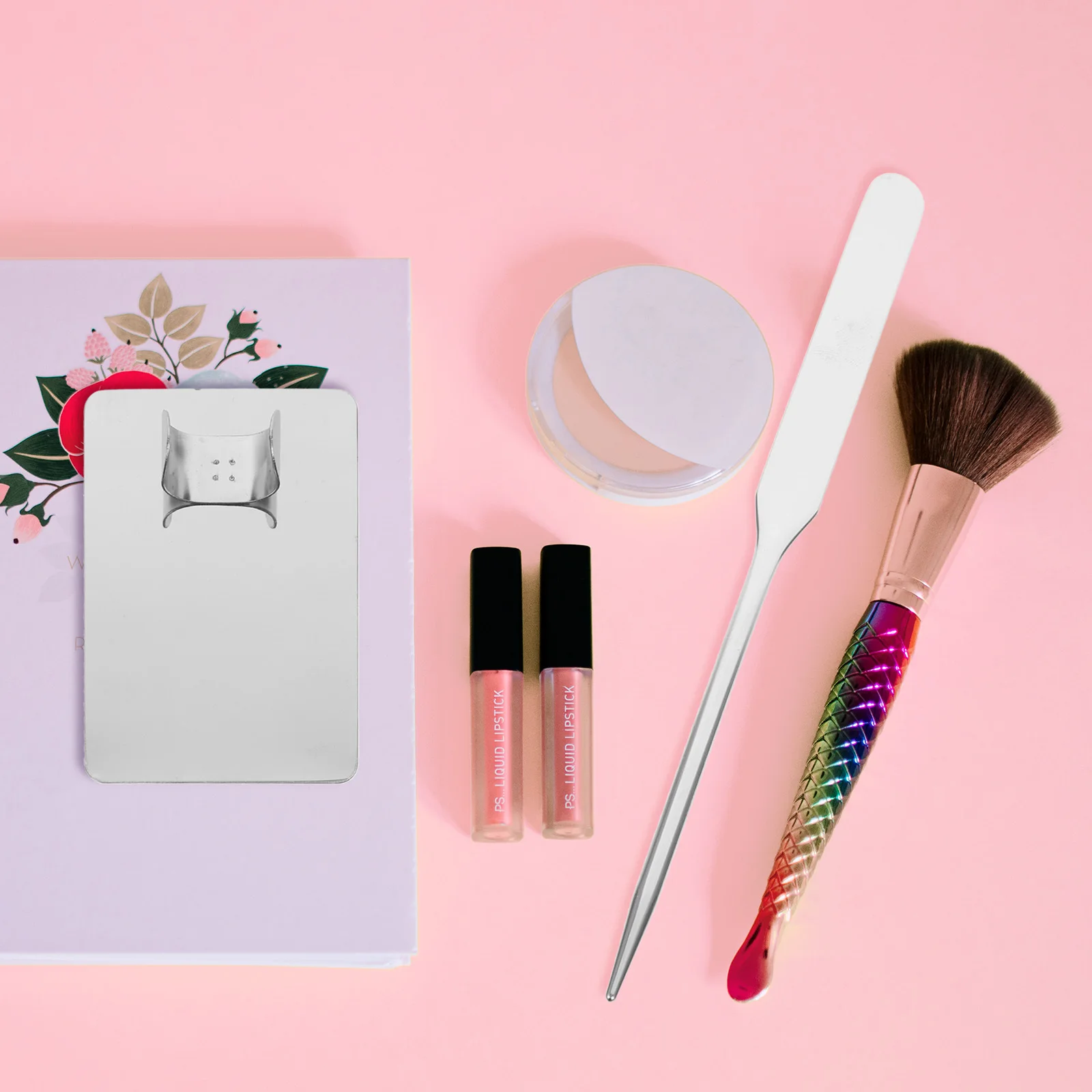 

1Set Makeup Mixing Plate Lightweight Stainless Steel Palette Ring Holder Makeup Blending Spatula Spatula