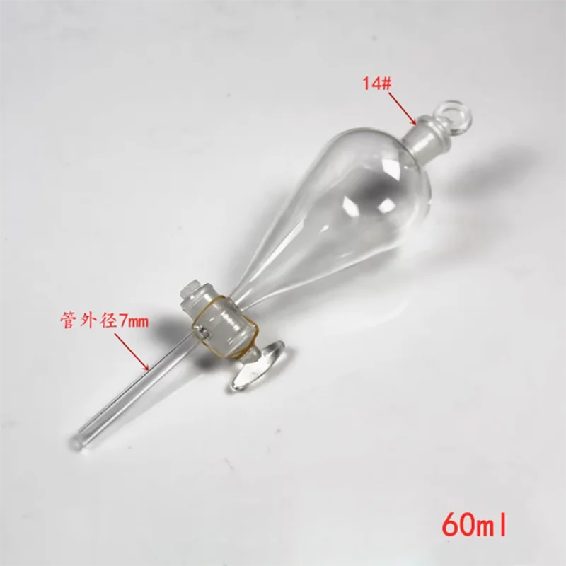 Funil esférico de separação de líquidos em forma de pêra, funil triangular com núcleo de PTFE, suporte de funil de separação de líquidos