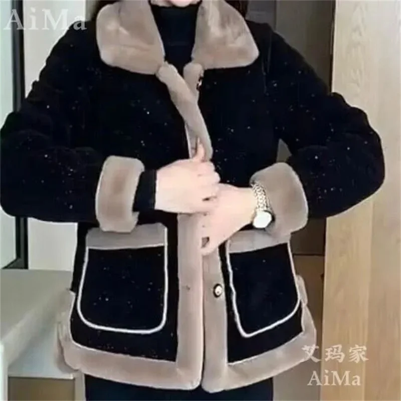 Women\'s Winter New Lamb Wool Jacket Fashion Woolen Jacket 2024 Spring Female\'s Fur Outwear Slimming and Plush Thickened Coat 6XL