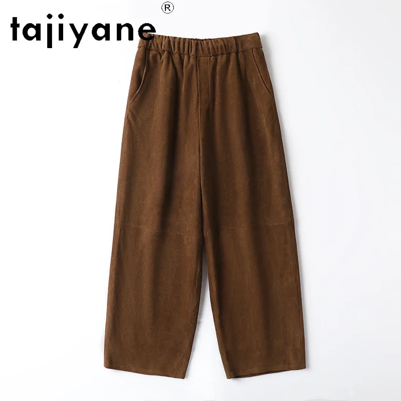 TAJIYANE Genuine Leather Pant Suede Sheepskin Carrot Pants Ankle-Length Pantalon Femme Casual Wide Leg Pants of Women Clothes