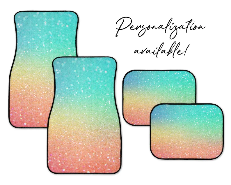 

Glitter Ombre Sunset Orange Blue Car Mats, Personalization Available