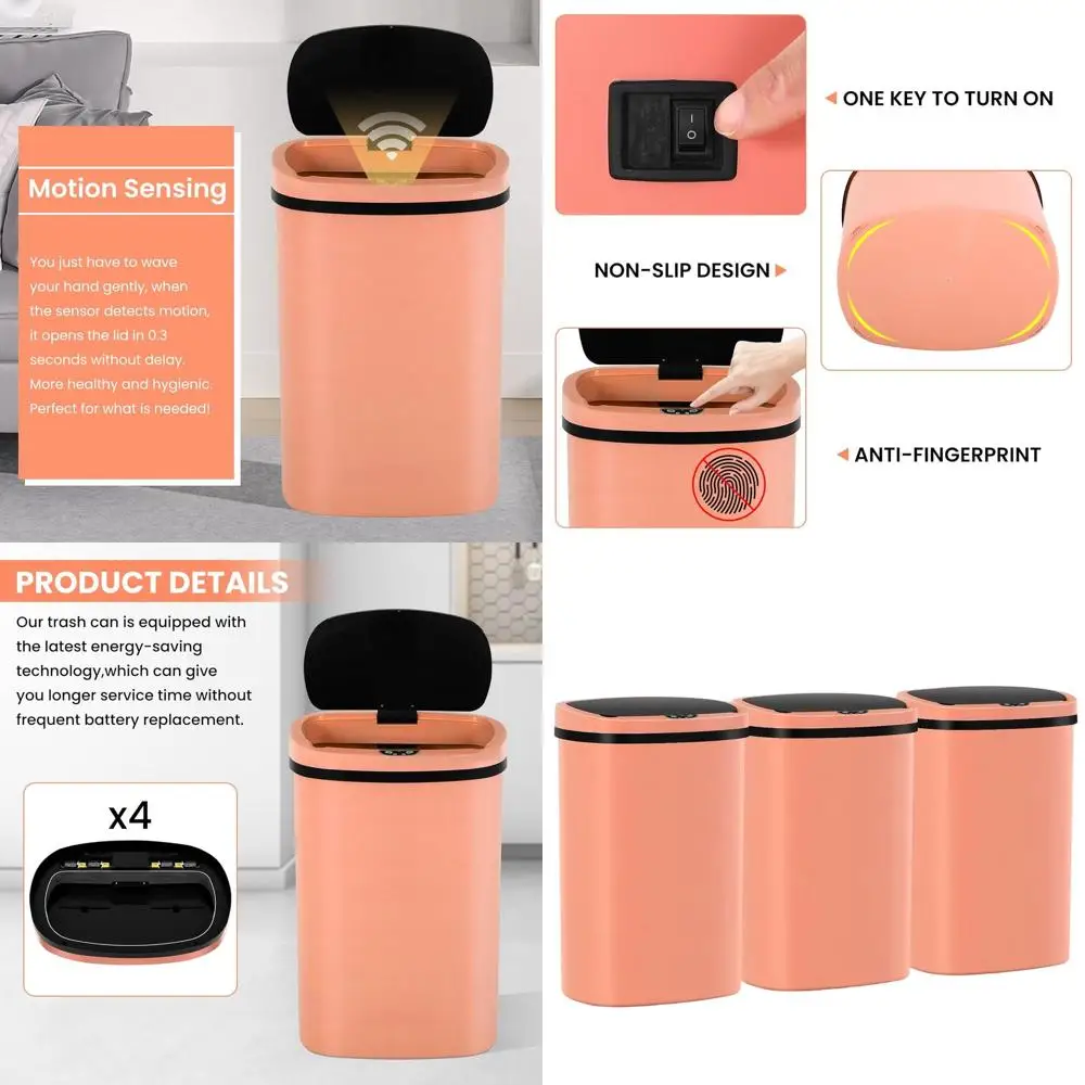 

50-литровый автоматический бесконтактный мусорный бак с крышкой, кухонный бак большой емкости для дома (розовый)