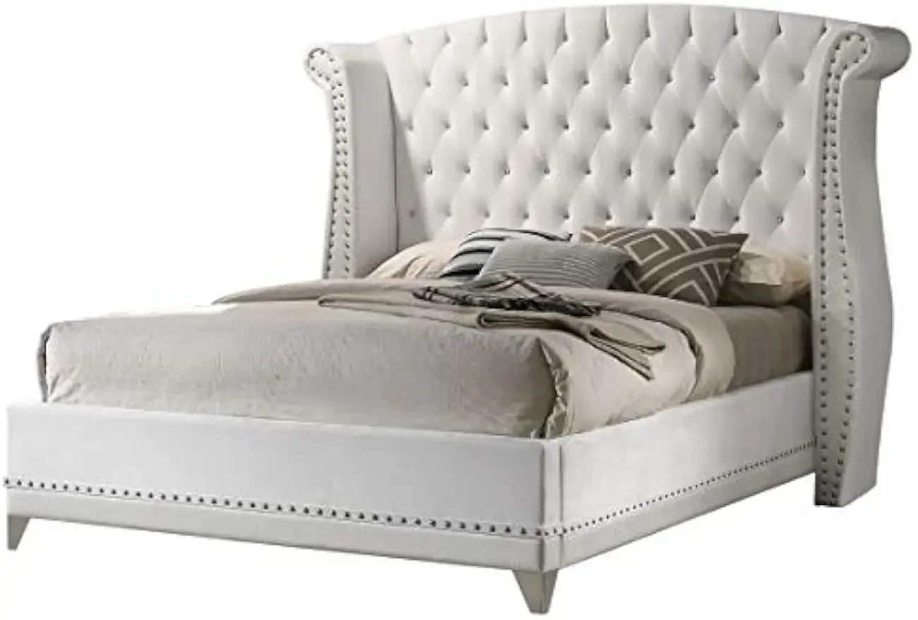 Furniture Barzini Queen Wingback Tufted Bed White Panel 300843Q