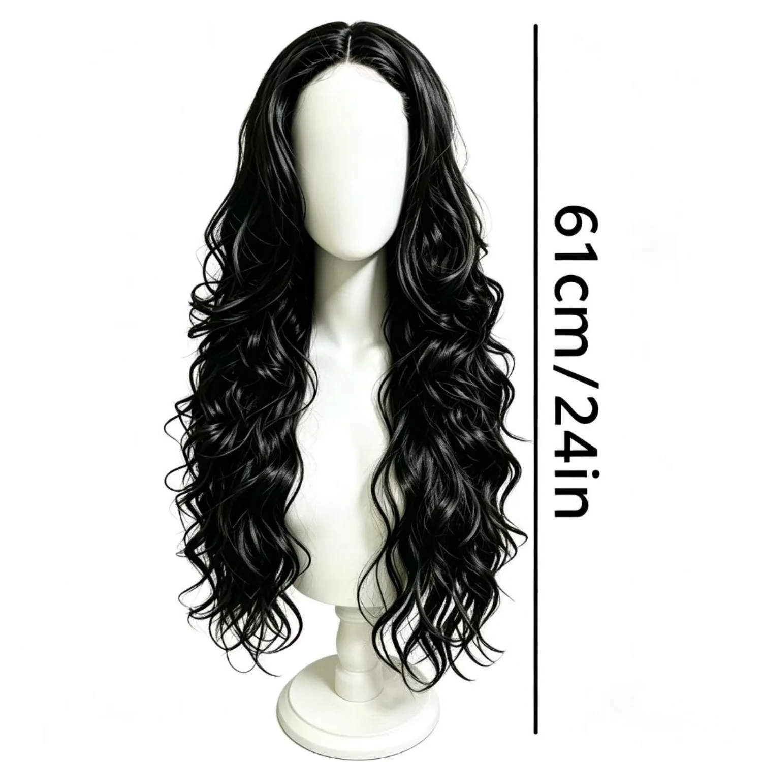 Body Wave Wig 24 Inch 1B Natural Black High Density Heat Resistant Synthetic Wig For Women