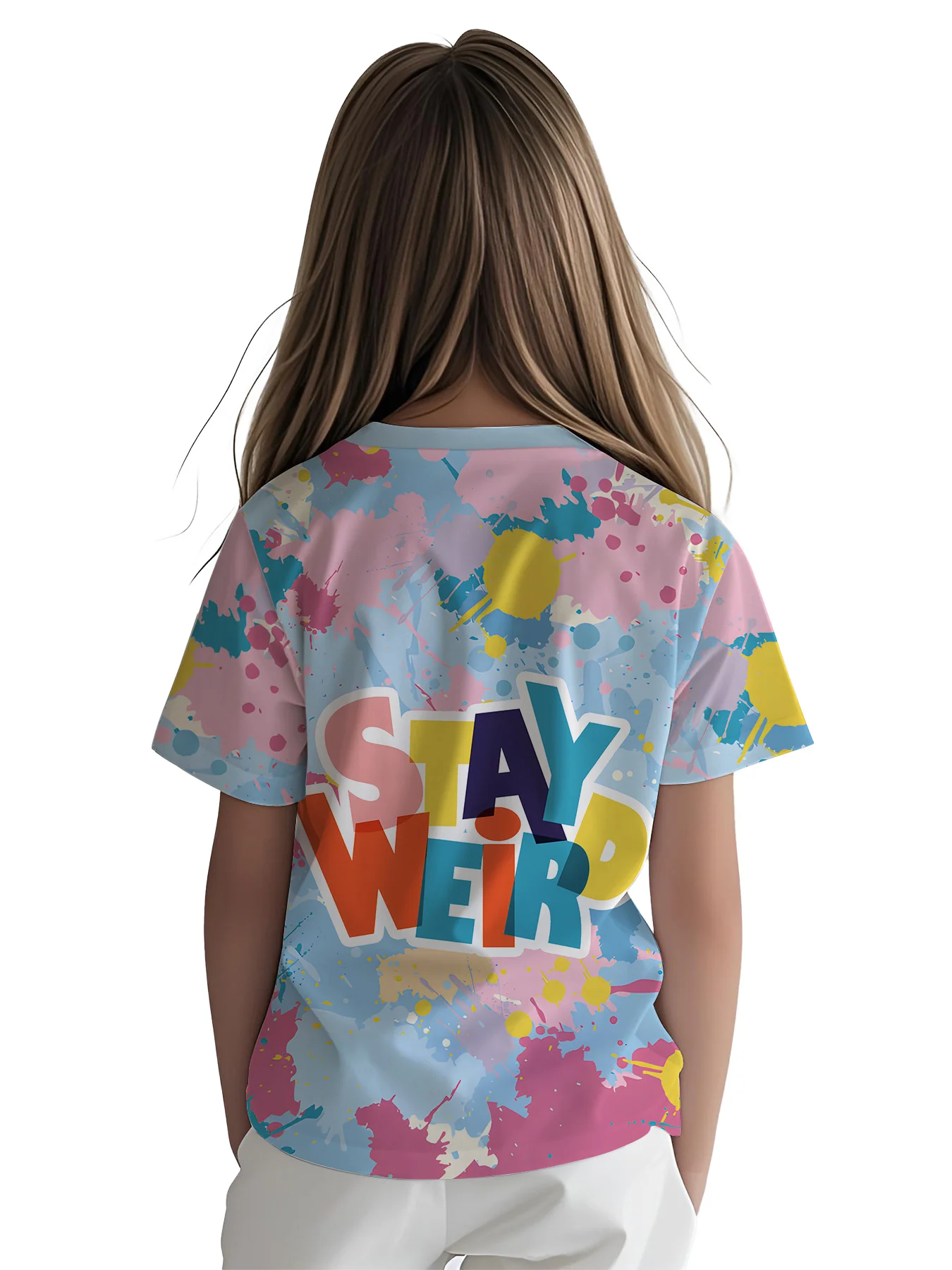 Girls Art Themed T-Shirt, Bright Paint Splatter Base with 