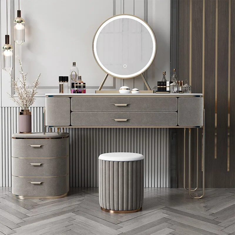 

Storage Luxury Dresser Drawer Makeup Led Lights Mirrors Desk Dressing Table Cabinet Room Tocador Con Espejo Bedroom Furniture