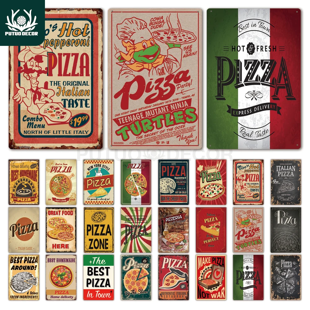 Putuo-Placa de Pizza de decoración, cartel de Metal Vintage, cartel de Arte de pared Retro para cafetería, Bistro, restaurante, tienda en casa