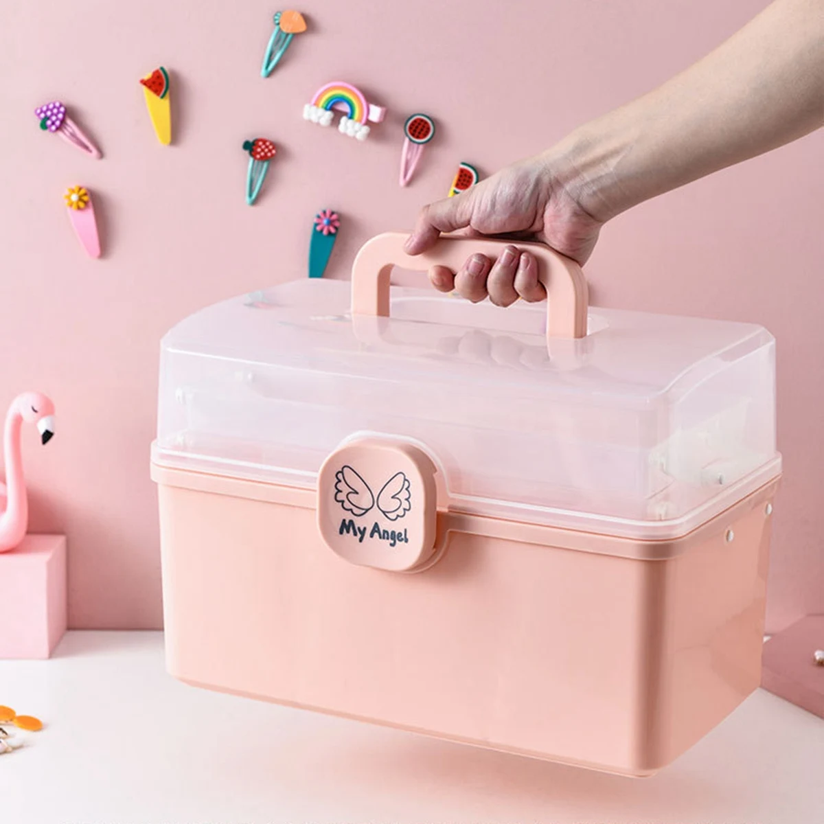 Caja de almacenamiento de accesorios para el cabello para niños, tocado de banda de goma para niñas, estuche de joyería de tocador de acabado de escritorio (Mini)