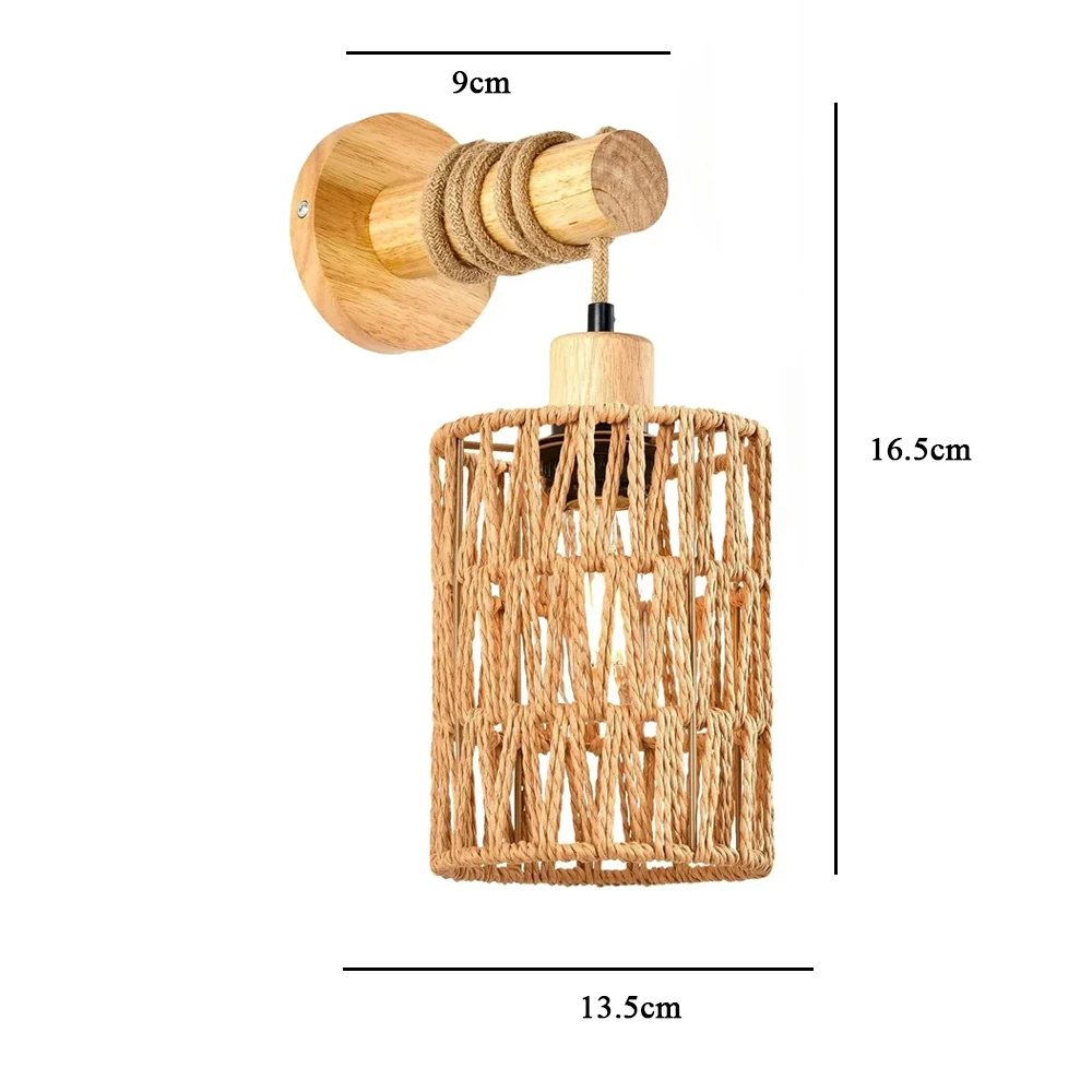 Easy Install Rattan Wall Sconces Wall Lights with Dimmable Boho Wall Mount Light Fixtures Wicker Wall lamp for Bedroom Nursery