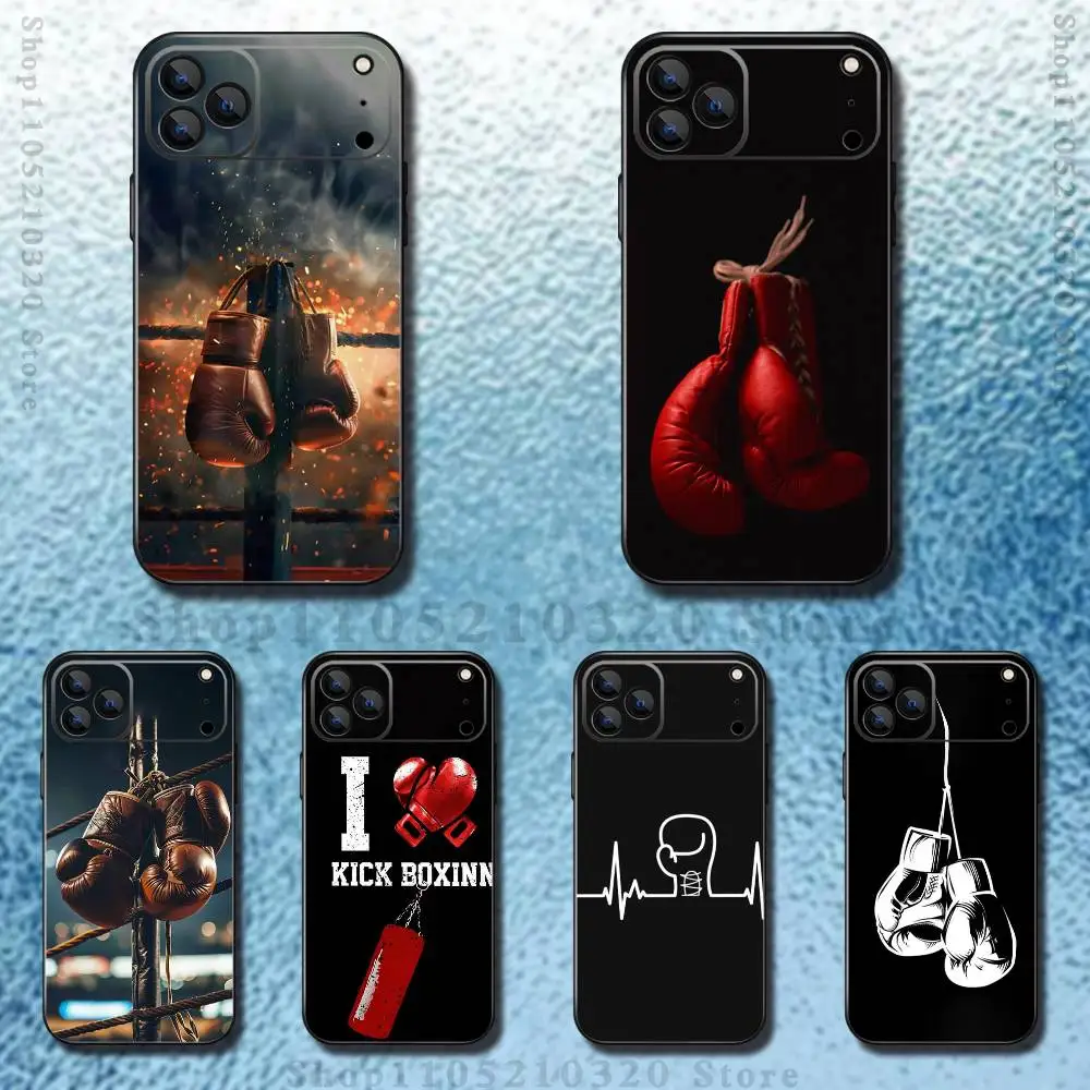 

Boxing Gloves Exercise Phone Case For iPhone 17,16,15,14,13,12,11 ,Pro Max,XS,X,XR,SE,Mini,8,7,Soft Silicone Black Cover