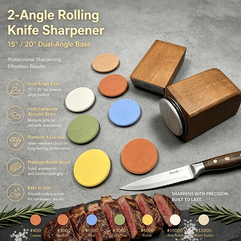 New 2-Angle Rolling Knife Sharpener 15°/20° Sharpening Tool Replaceable Abrasive Precision Chef Kitchen Knife Sharpening Systems