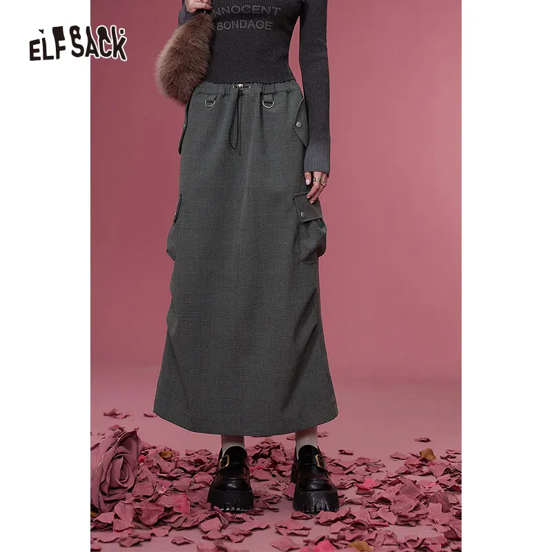 ELFSACK Korean Fashion Skirts Women 2023 Winter New Designer Sports Bottom