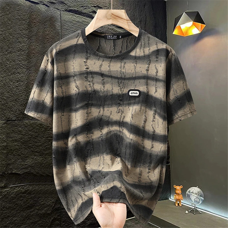 10XL 11XL Plus Size T-shirt Men Summer Short Sleeve Tops Tees Male Fashion Casual Tie-dye Ripped T-shirt Big Size 11XL - Image 2