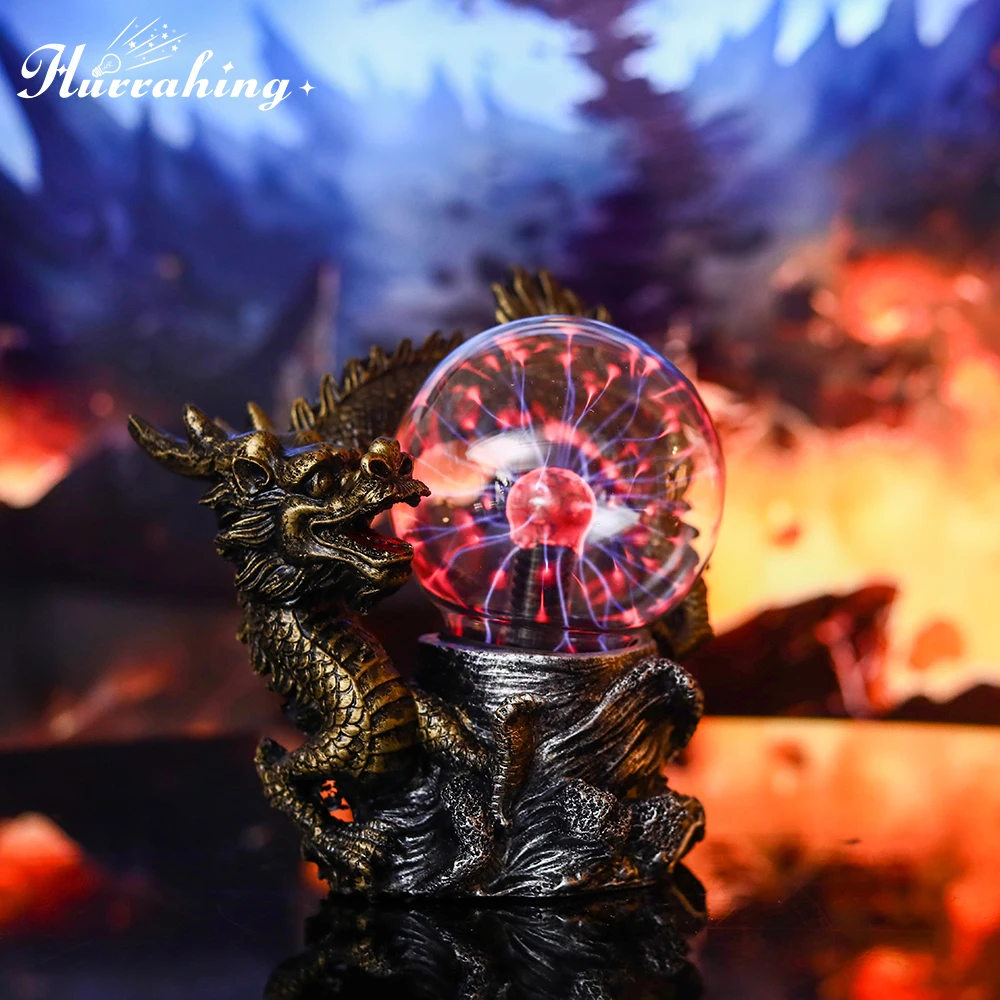 Chinese Style Dragon and Phoenix  Crystal Plasma Lamp 4 Inch Ball Touch Sensing Science Enlightenment Cool Interior Decoration