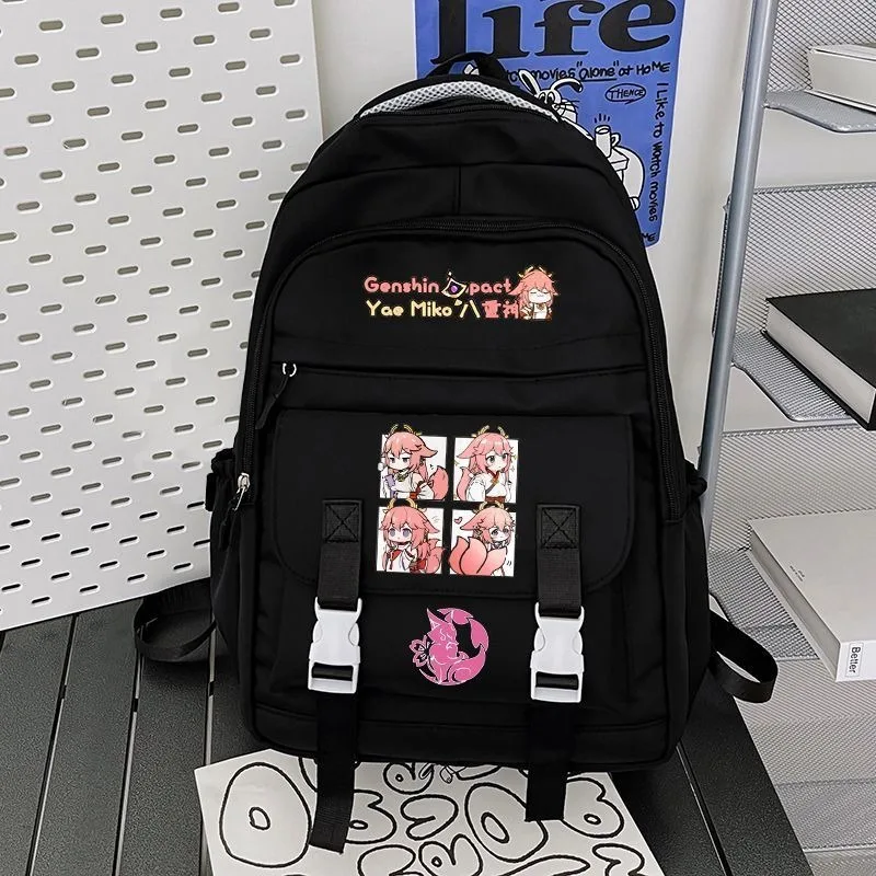

Breathable mesh, Black Blue, Genshin Impact, Student Kids Teens School Bags, Large Capacity Mochilas Anime Backpacks Girls Boys